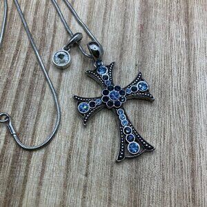 Lia Sophia Rhinestone Embellished Cross Pendant w FI Chain